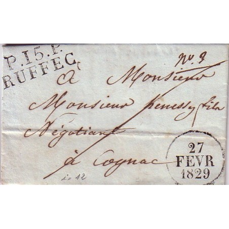 CHARENTE - P.15.P. RUFFEC - LETTRE AVEC TEXTE DU 27-2-1829 - TAXE 3 AU VERSO.