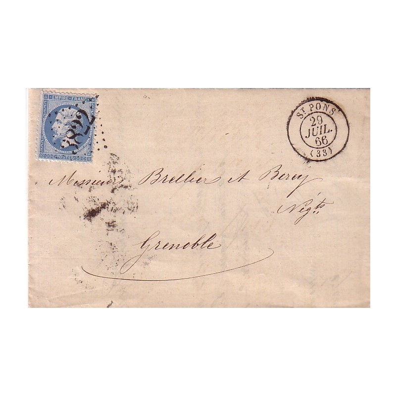 HERAULT - ST PONS - LE 29 JUILLET 1866 - No22 OBLIERATION GC3822.