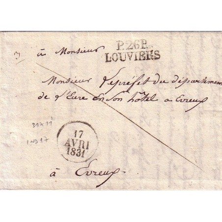 EURE - P.26.P. LOUVIERS - DATEUR DU 17 AVRIL 1831  - LETTRE AVEC TEXTE.