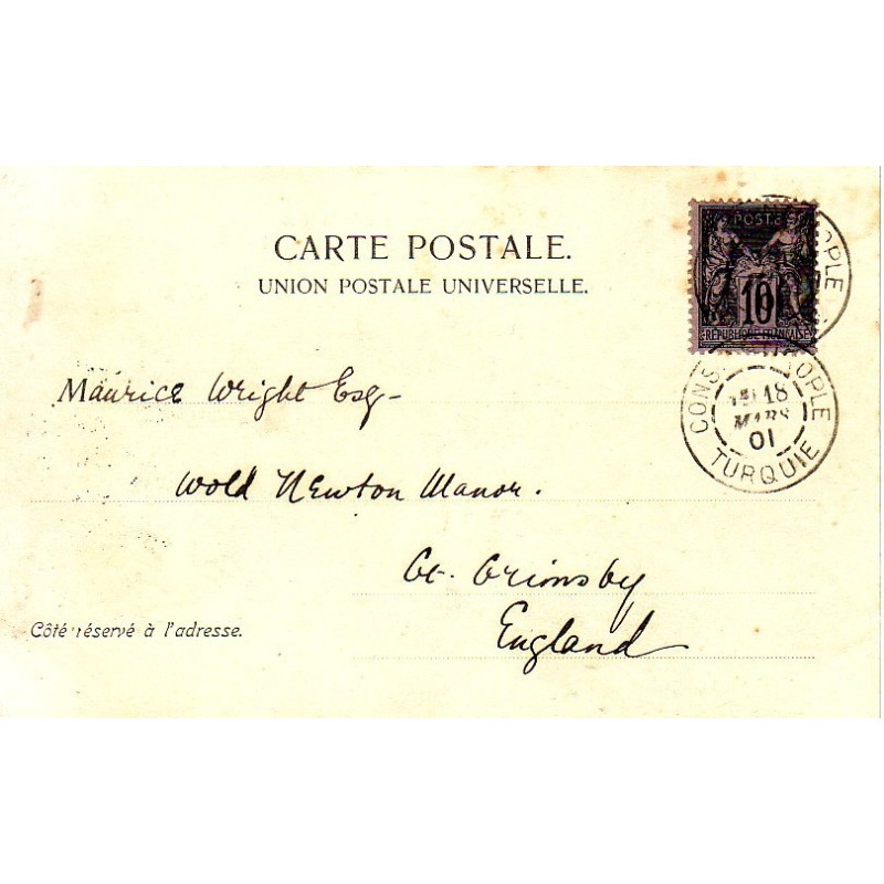 TURQUIE - CONSTANTINOPLE - 18 MARS 1901 - SAGE 10c SUR CARTE POSTALE LA POINTE DU SERAIL..