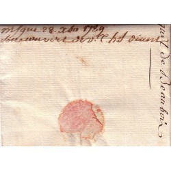 LA DOMINIQUE - COLONIES INSCRIPTION CINTRE EN ROUGE - LETTRE ACHEMINEE 1789.