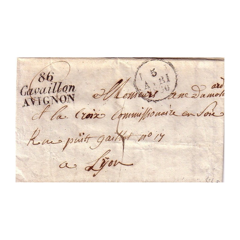 VAUCLUSE - 86/CAVAILLON/AVIGNON - CURSIVE DOUBLE - 5 AVRIL 1830 - RARE ET SUPERBE.