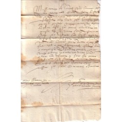 VAUCLUSE - BONNIEUX - 3 MAI 1591 - LETTRE DE BONNIEUX POUR MORMOIRON - AVEC TEXTE - RARE - REGNE PERIODE D'HENRI IV.
