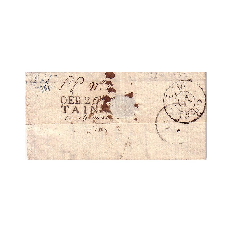 DROME - DEB.25 TAIN - VERSO LETTRE DE PARIS LE 12-5-1832 - SUPERBE.