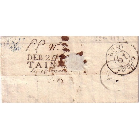 DROME - DEB.25 TAIN - VERSO LETTRE DE PARIS LE 12-5-1832 - SUPERBE.
