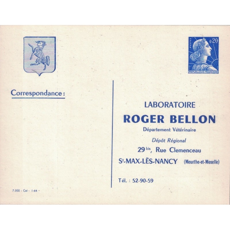 MULLER - ENTIER POSTAL - MULLER - 0.20 - TIMBRE SUR COMMANDE - ROGER BELLON LABORATOIRE - COULEUR BLEU - COTE 100€.