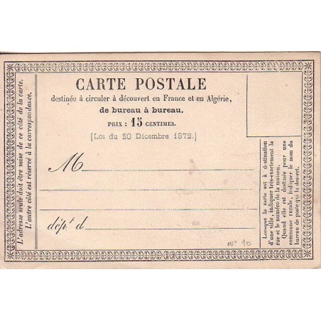 CARTE PRECURSEUR No10 - NEUVE.