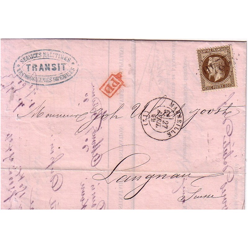 BOUCHE DU RHONE - MARSEILLE - No30 OBL.GC2240 - SEUL SUR LETTRE POUR LA SUISSE.