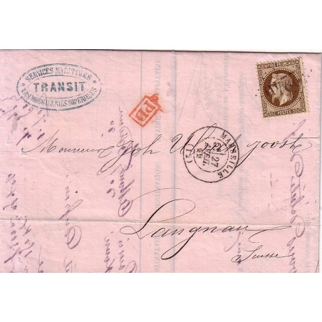BOUCHE DU RHONE - MARSEILLE - No30 OBL.GC2240 - SEUL SUR LETTRE POUR LA SUISSE.