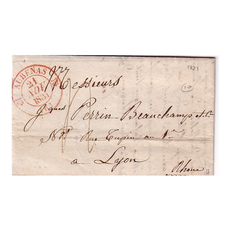 ARDECHE - AUBENAS - T12 ROUGE DU 21-10-1831 - AVEC CORRESPONDANCE.