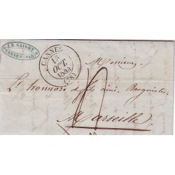 ALPES MARITIMES - CANNES - (Var à cette époque) - T13 DU 15-10-1844 - TAXE 4 POUR MARSEILLE.