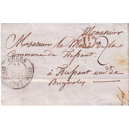 VAR - CUERS - T11 - LE 21-5-1839 - LETTRE ENTETE DE LA MAIRIE AVEC CACHET AU VERSO ET SIGNATURE DU MAIRE.