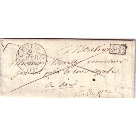 VAR - HYERES - T12 - 2-4-1832 - PP NOIR - LETTRE AVEC TEXT POUR BORELLY A AIX.