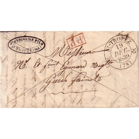 VAR - ST TROPEZ - T12 - LE 19-12-1939 - PP EN ROUGE - LETTRE AVEC TEXTE.