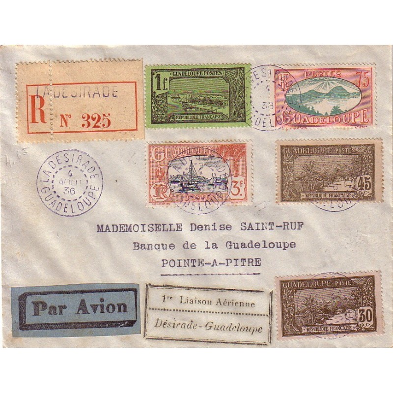GUADELOUPE - 1er LIAISON AERIENNE DESIRADE-GUADELOUPE - LETTRE RECOMMANDEE DE LA DESIRADE LE 4-8-1936.