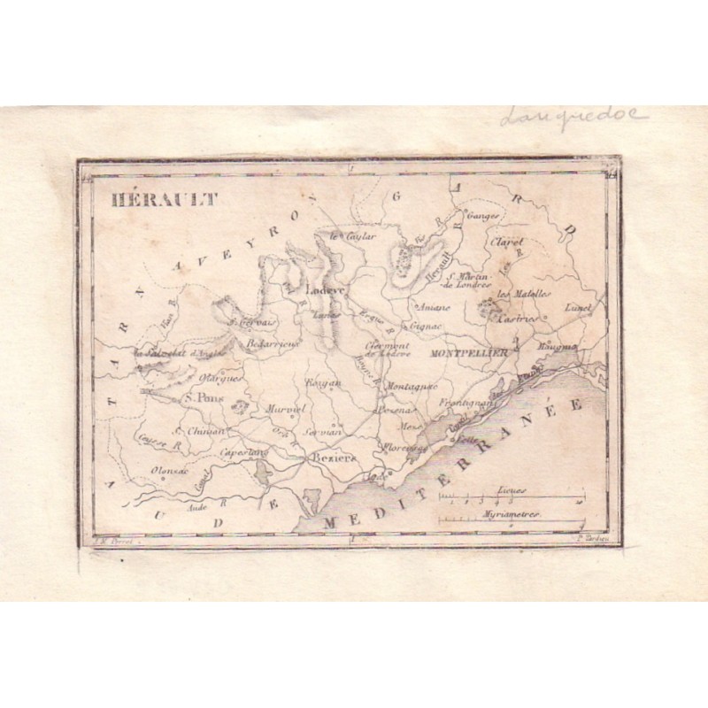 HERAULT - CARTE GEOGRAPHIQUE ANCIENNE - FORMAT 175x120 - A.M. PERROT.