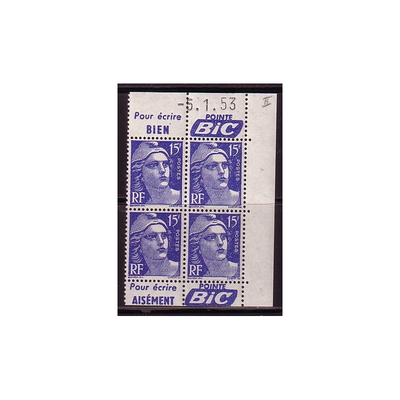 No0886 - GANDON - TYPE II - BLOC DE 4 COIN DATE AVEC PUB BIC.