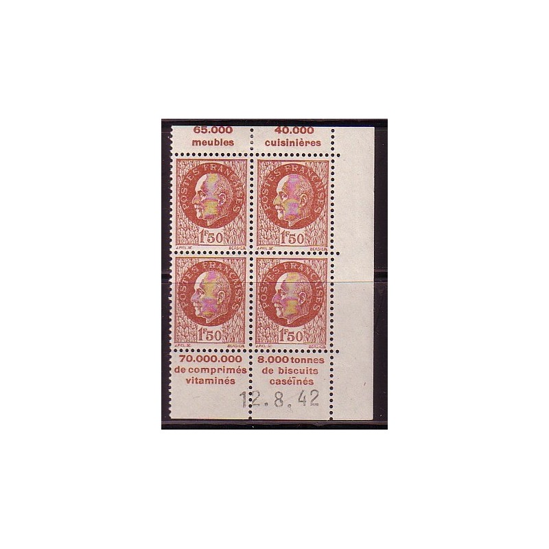 No0517 - 1F50 PETAIN - BLOC DE 4 DE CARNET - PUB ET COIN DATE.