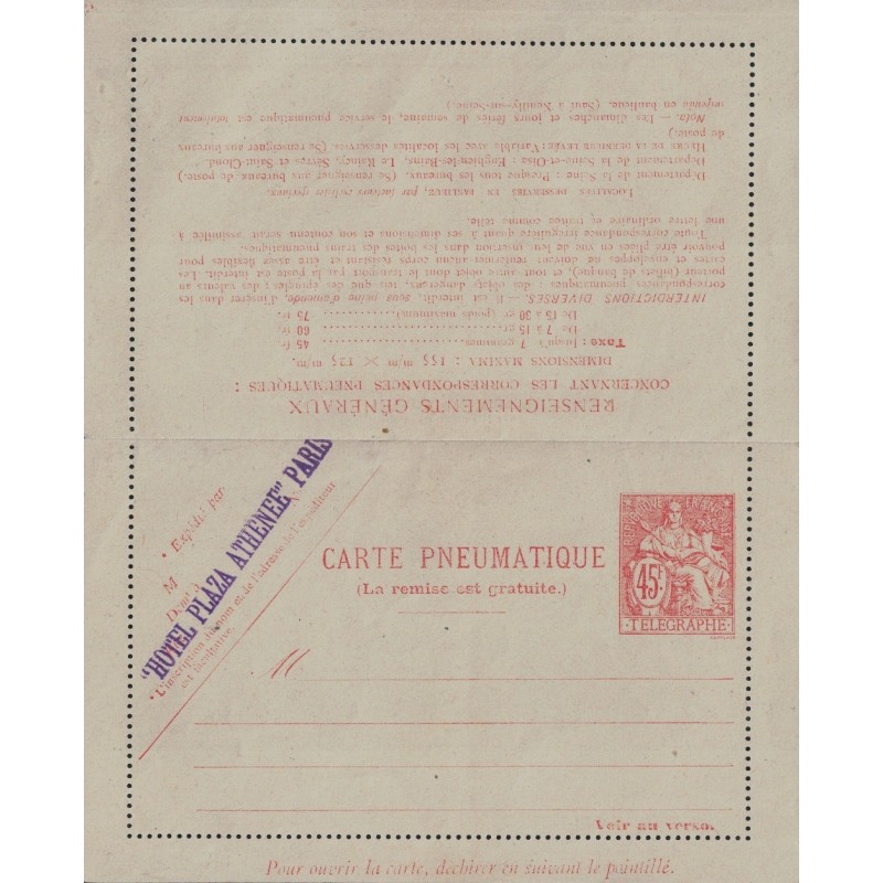 CHAPLAIN - CARTE PNEUMATIQUE - 45F - VERSO DIMENSIONS MAXIMA 155x125 - COTE 45€.