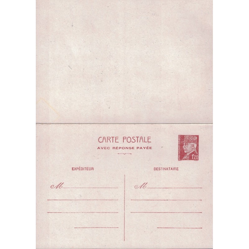 PETAIN - 1F20 - ENTIER POSTAL AVEC REPONSE PAYEE - COTE 125€.