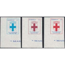 TIMBRE DE GREVE - No44 A 46 BORD DE FEUILLE - GREVE DE MARSEILLE - BOUCHES DU RHONE - COTE 51€.