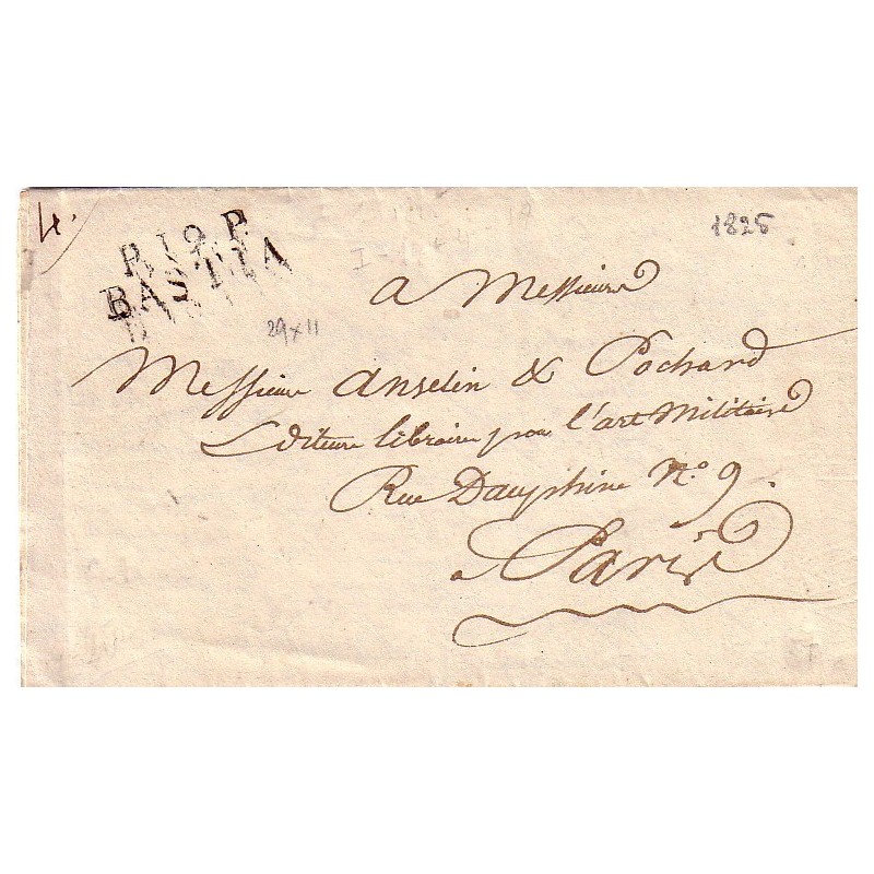 CORSE - P19P BASTIA - 16 MARS 1825 - LETTRE DE L'INTENDANT MILITAIRE DE BASTIA AVEC SIGNATURE.