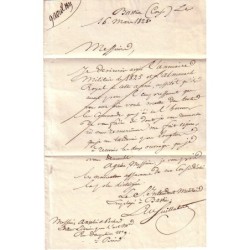 CORSE - P19P BASTIA - 16 MARS 1825 - LETTRE DE L'INTENDANT MILITAIRE DE BASTIA AVEC SIGNATURE.