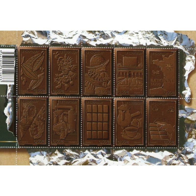 F4357 - LE CHOCOLAT - FEUILLET DE 10 VALEURS.