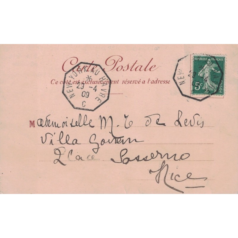 SEMEUSE - 5c VERTE - CACHET PAQUEBOT - NEW-YORK AU HAVRE C - LE 29-4-1909.