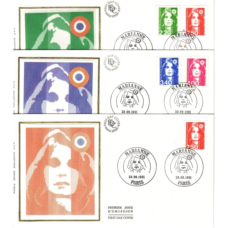 1ER JOUR - MARIANNE DE BRIAT - 3 ENVELOPPES AVEC No2714-2717 + 2720 ADHESIF - DU 30-9-1991.