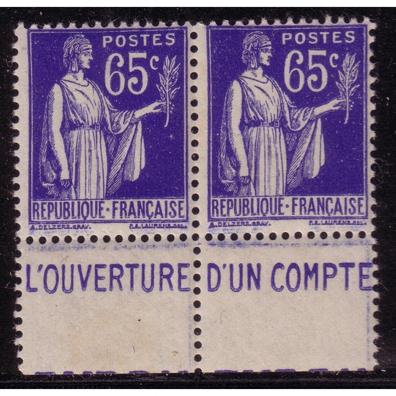 No0365 - TYPE PAIX - 65c EN PAIRE AVEC BANDE PUBLICITAIRE - NEUF SANS TRACE DE CHARNIERE..