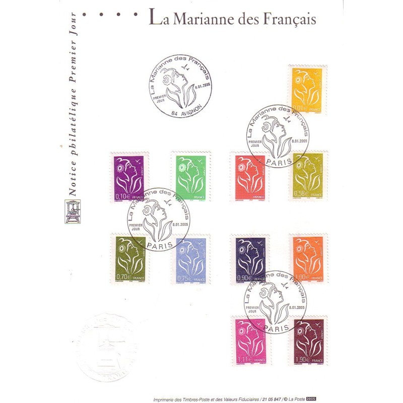 LA MARIANNE DES FRANCAIS - MARIANNE DE LAMOUCHE - 1er JOUR - 8-1-2005 - COTE 35€.