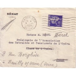 TYPE PAIX - 90c PERFORATION S - PARIS 6bis SENAT - ENVELOPPE SENAT LE 9-6-1939.