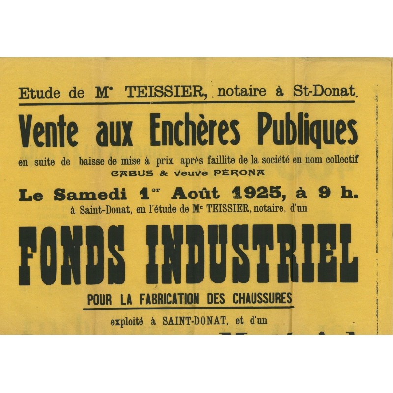 DROME - ST DONNAT - LIQUIDATION USINE A CHAUSSURE CABUS & PERONA EN 1925.