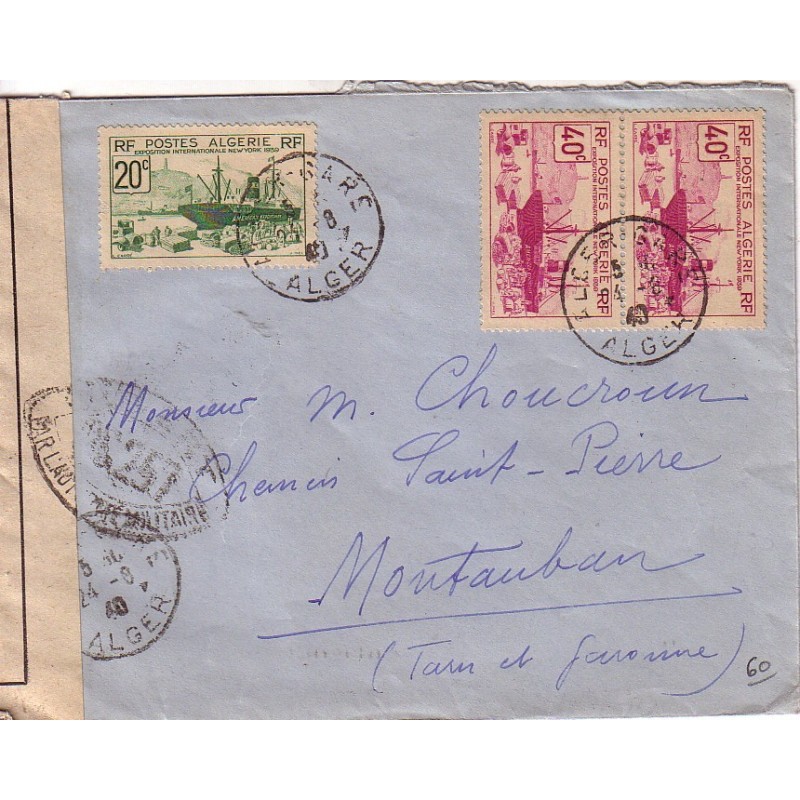 ALGERIE - ALGER-GARE - BANDE DE CENSURE ET CACHET DE CENSEUR OC257 LE 24-8-1940.