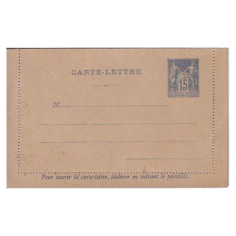 SAGE - CARTE LETTRE - NEUVE 15c TYPE SAGE - PIQUAGE C.