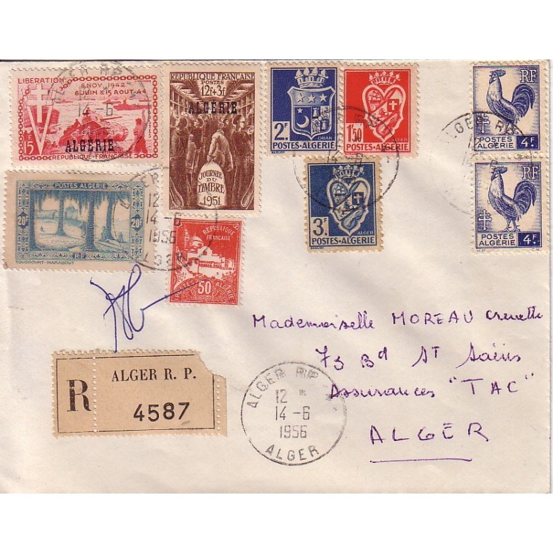 ALGERIE - ALGER RP - ALGER - SUPERBE LETTRE RECOMMANDEE DU 14-6-1956.