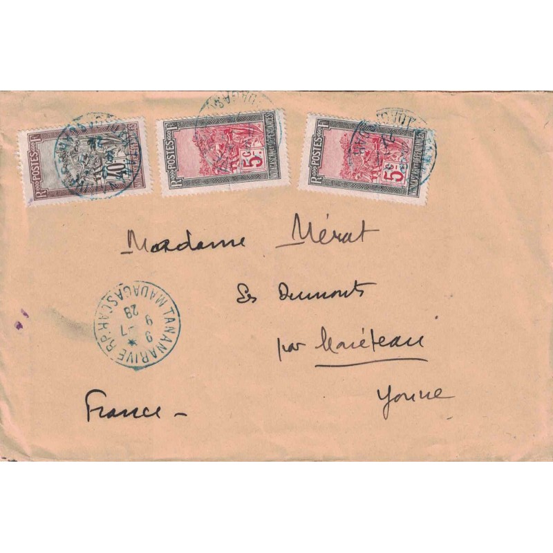 MADAGASCAR - TANANARIVE RP - 9-7-1928 - AFFRANCHISSEMENT AVEC FILANZANNE.