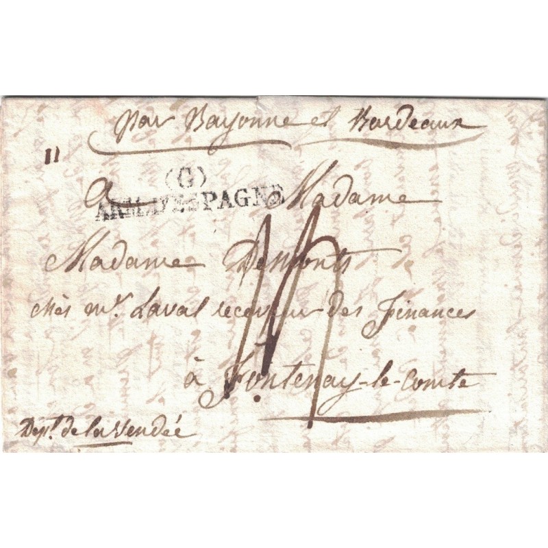 ARMEE D'ESPAGNE - (G) ARM.D'ESPAGNE - 1823 - TEXTE AVEC SIGNATURE - CACHET VERSO AVEC COURONNE ROYALE..