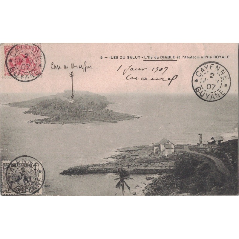 GUYANE - CAYENNE - 2 JANVIER 1907 - ILES DU DIABLE - CASE DE DREYFUS.