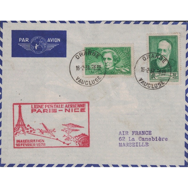 VAUCLUSE - ORANGE LE 16-2-1936 - INAUGURATION LIGNE POSTALE AERIENNE PARIS NICE - BEL AFFRANCHISSEMENT.