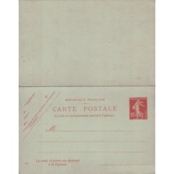 SEMEUSE - CARTE POSTALE - REPONSE - NEUVE - 10c - AVEC No537 SUR REPONSE - COTE 32€.