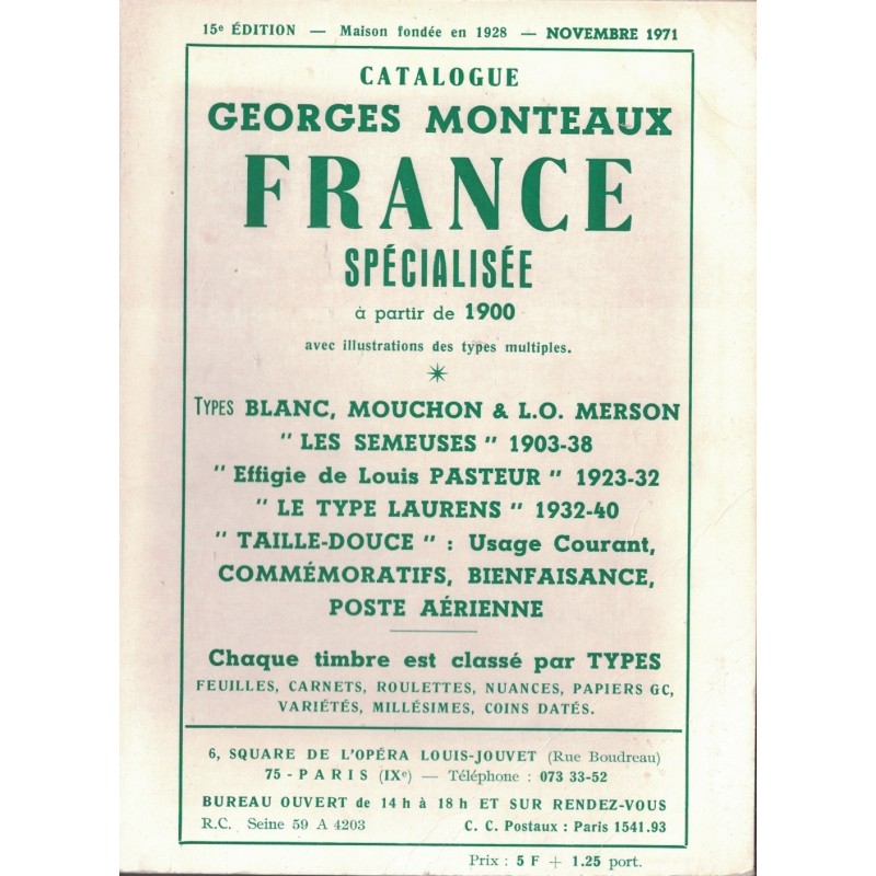 FRANCE SPECIALISEE A PARTIR DE 1900 - GEORGES MONTEAUX - 1971 - (P1)