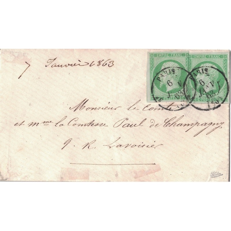 PARIS - No12 x 2 DU 6 JANVIER 1863 SUR LETTRE POUR PARIS - SIGNATURE CALVES.