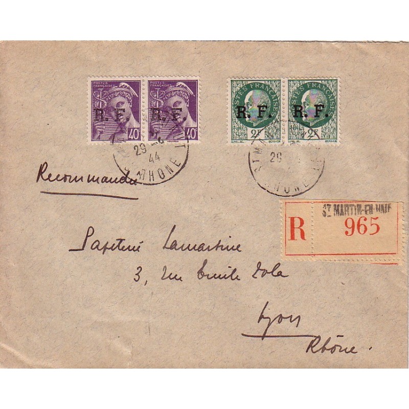 LIBERATION - LYON - LETTRE RECOMMANDEE DE ST MARTIN DU HAUT LE 29-9-1944.