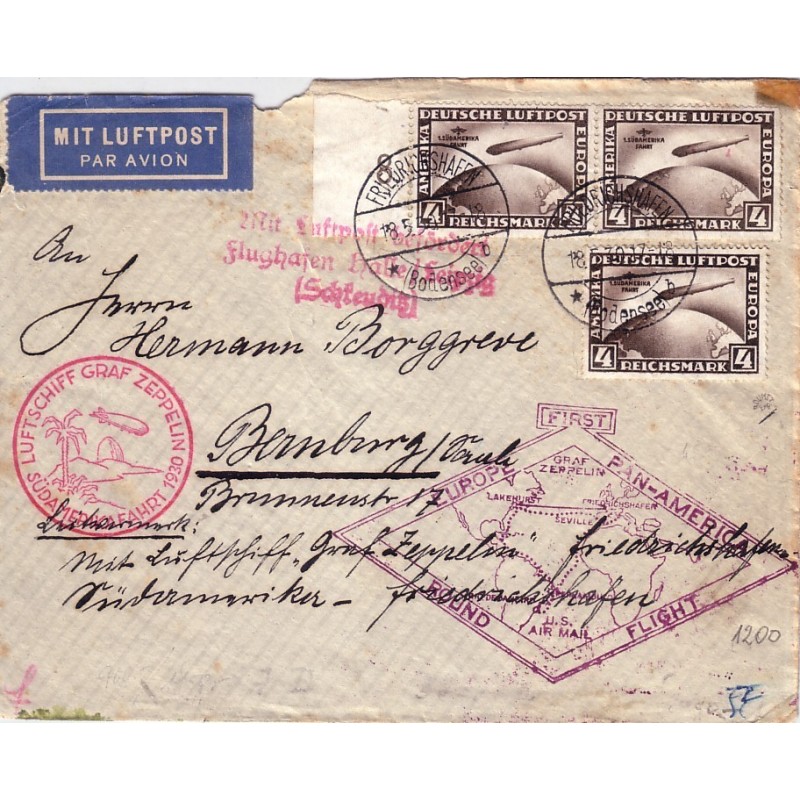 ALLEMAGNE - ZEPPELIN - PA No39 x 3  DE FRIEDRICHSAFEN 15-5-1930.