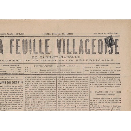 TARN ET GARONNE - SAGE 1c - ANNULATION TYPO SUR JOURNAL COMPLET DU 1-7-1894.