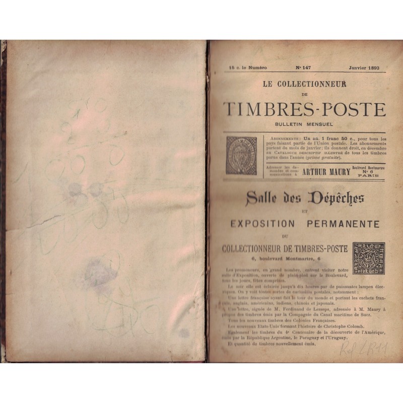 LE COLLECTIONNEUR DE TIMBRES-POSTE - N°147 A 170 - ARTHUR MAURY - 1893-1894