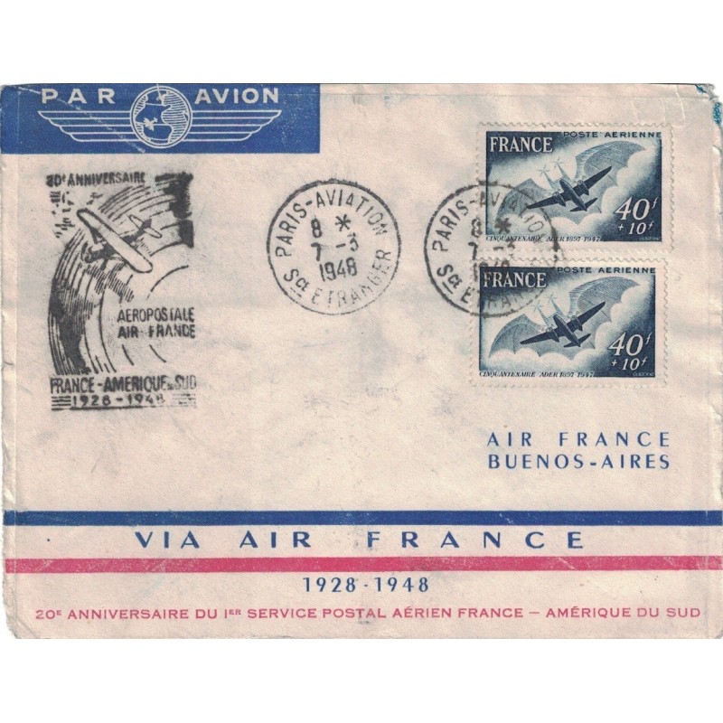 PARIS-AVIATION Sce ETRANGER - CACHET SPECIAL DU  20ème ANNIVERSAIRE FRANCE-AMERIQUE DU SUD.