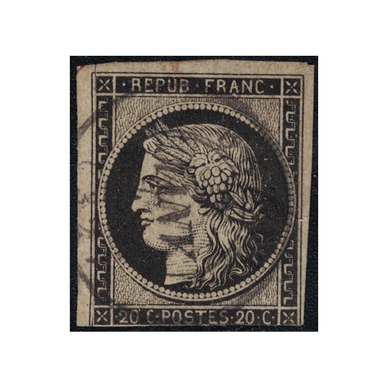 No003 - CERES 20c NOIR - T15 BAZAS - GIRONDE - 7 JANVIER 1849.